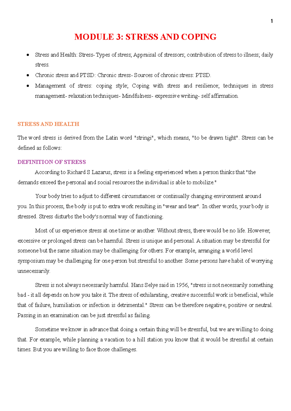 Module 3: Stress and Coping - Understanding Stress Types and Management ...