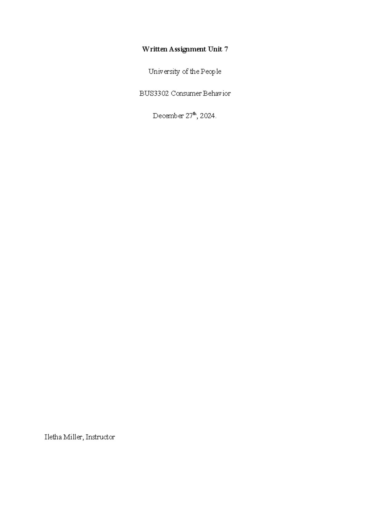 Bus3302 Written Assignment Unit 7 - Written Assignment Unit 7 ...