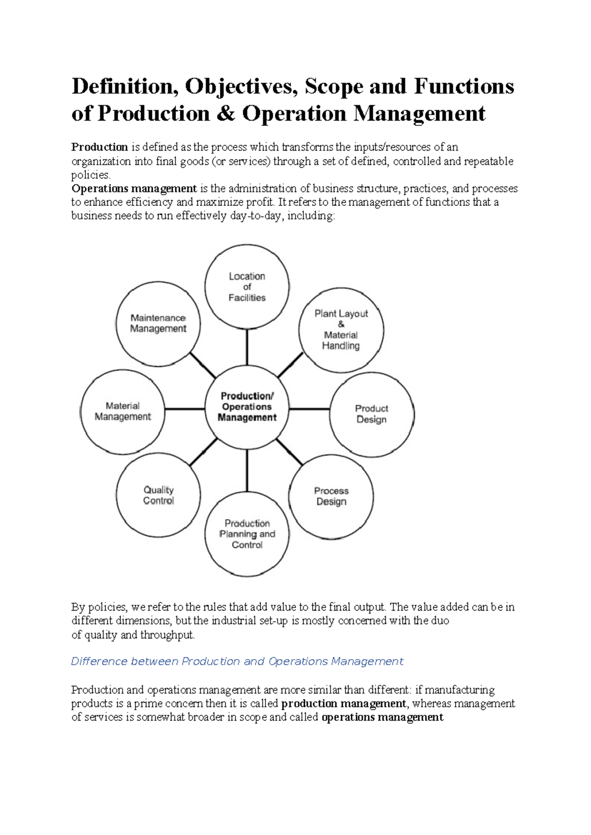 Unit 2 - Operations Concept in Production Management: Scope & Functions ...