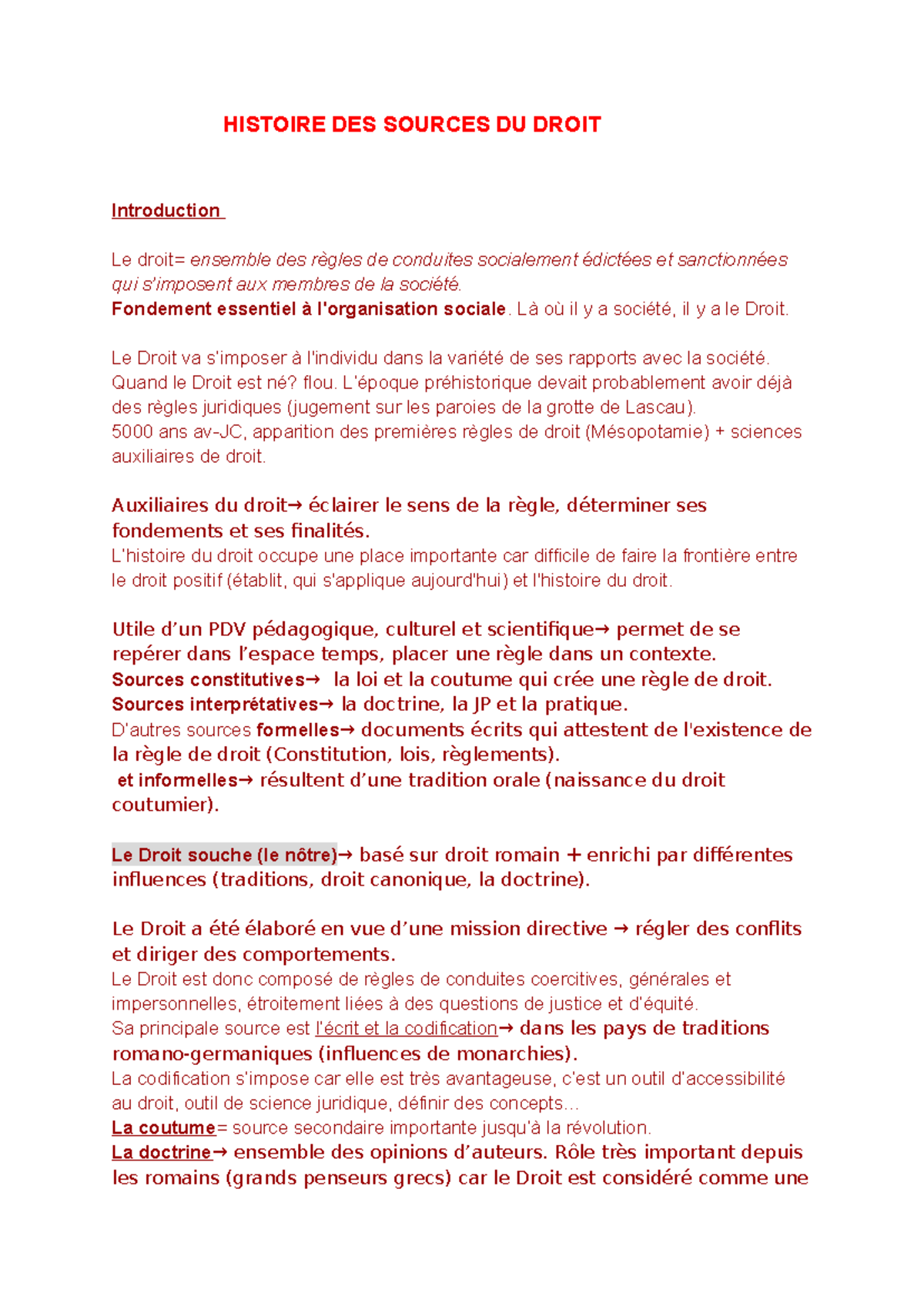 HISTOIRE DES SOURCES DU DROIT - Cours et Concepts Fondamentaux - Studocu