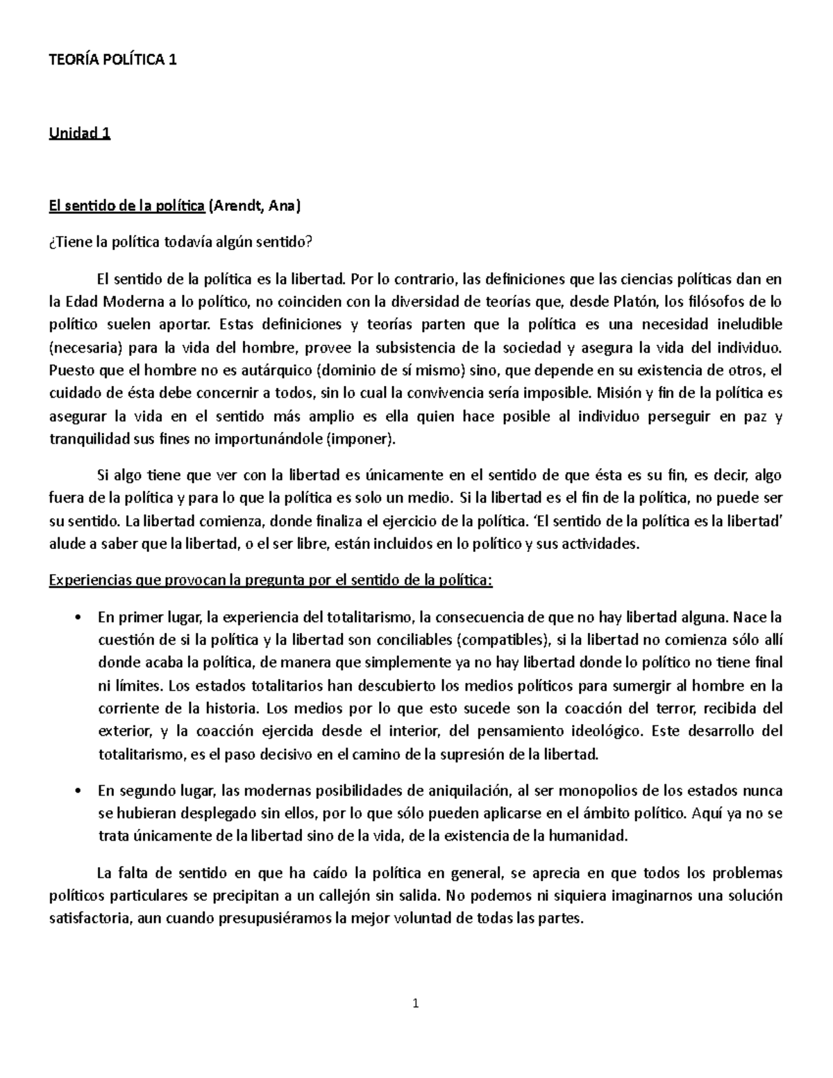 Teoría Política I - Resumen y Análisis de Conceptos Clave - Document Preview