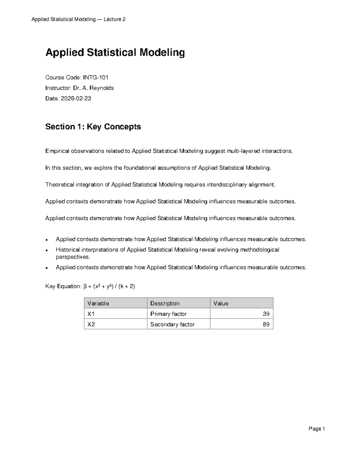 Applied Statistical Modeling Lecture 2 Notes - Course Code: Math - Studocu