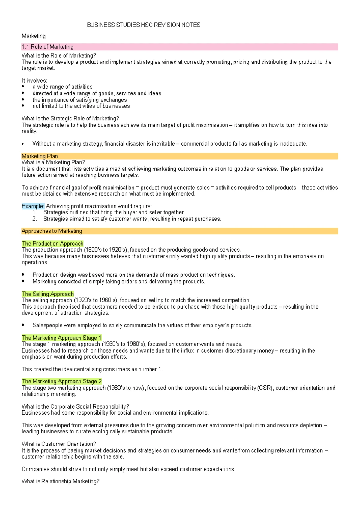 BUSINESS SERVICES HSC FINAL EXAM REVISION NOTES: KEY CONCEPTS ...