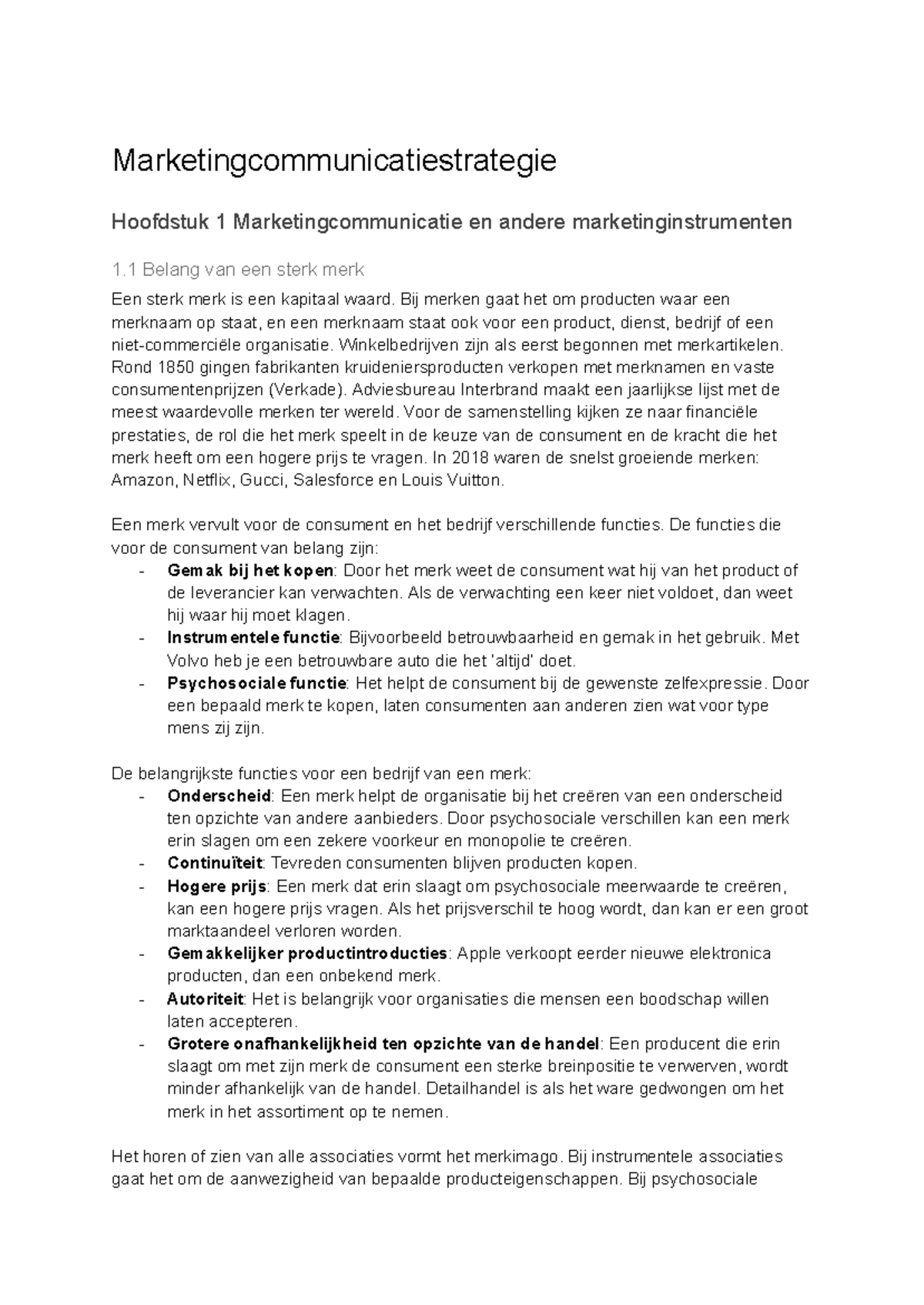 Samenvatting Marketingcommunicatiestrategie Hoofdstuk 1 - Studeersnel