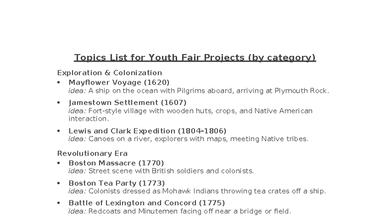 Youth Fair Project Topics List: Exploration & Social Issues - Studocu