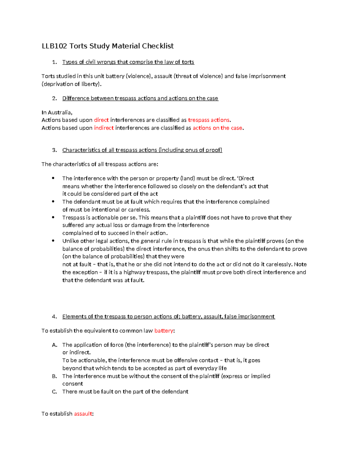 LLB102 Torts Study Material Week 1 - LLB102 Torts Study Material ...