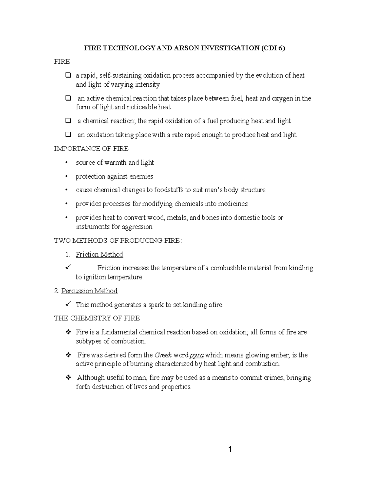 FIRE TECHNOLOGY & ARSON INVESTIGATION NOTES (CDI 6) - Studocu