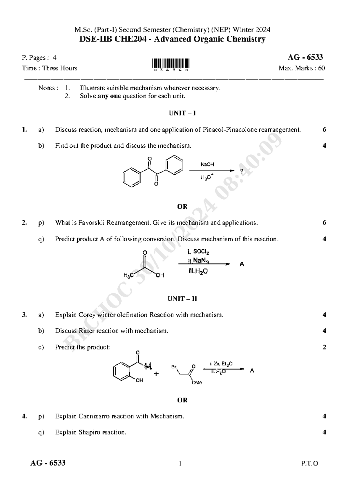 AG6533 - M.Sc. Second Sem. Winter 2024 - CHE204 Advanced Organic ...