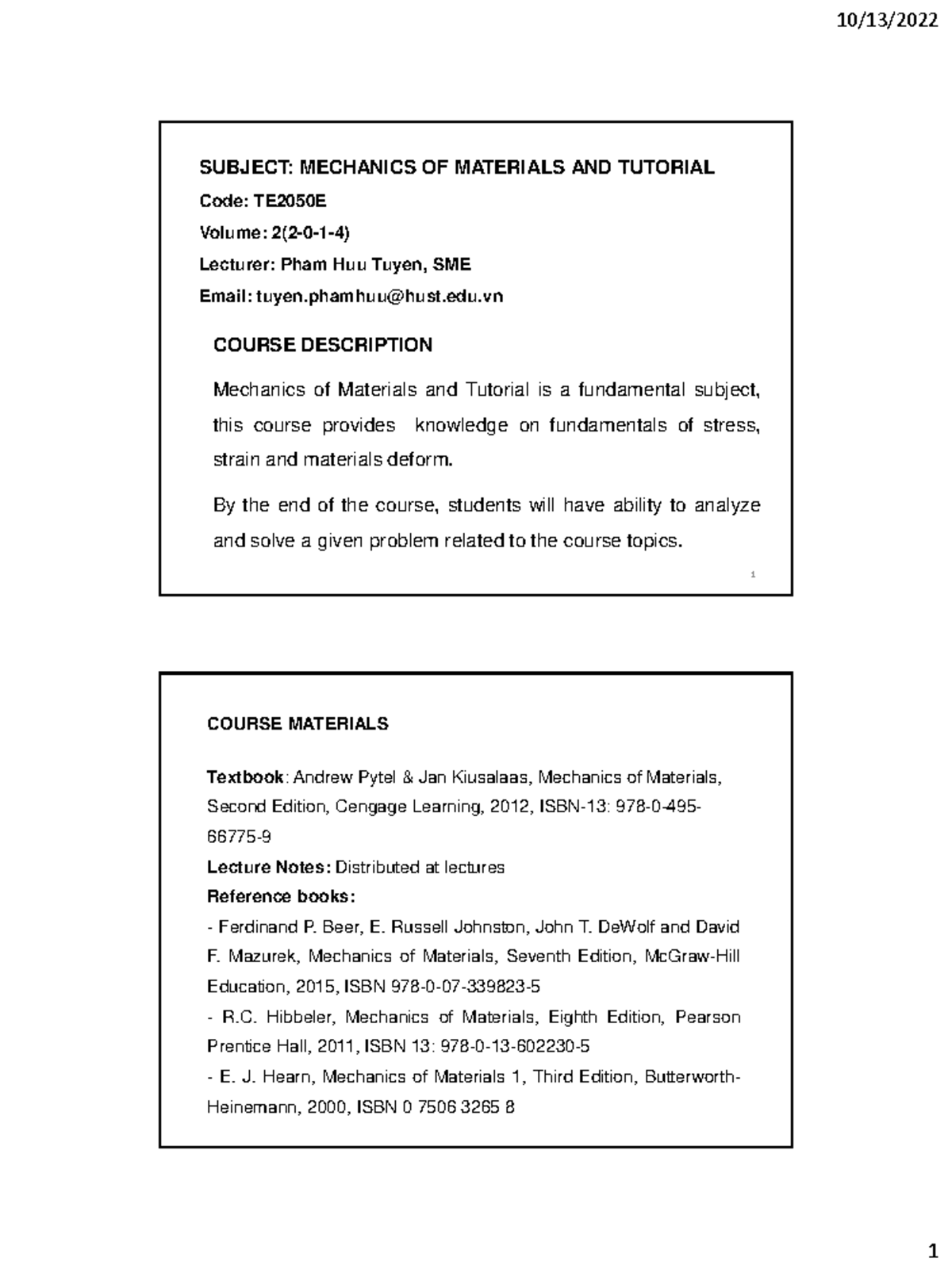 Mechanics of Materials TE2050E: Introduction & Chapter 1 Notes - Studocu