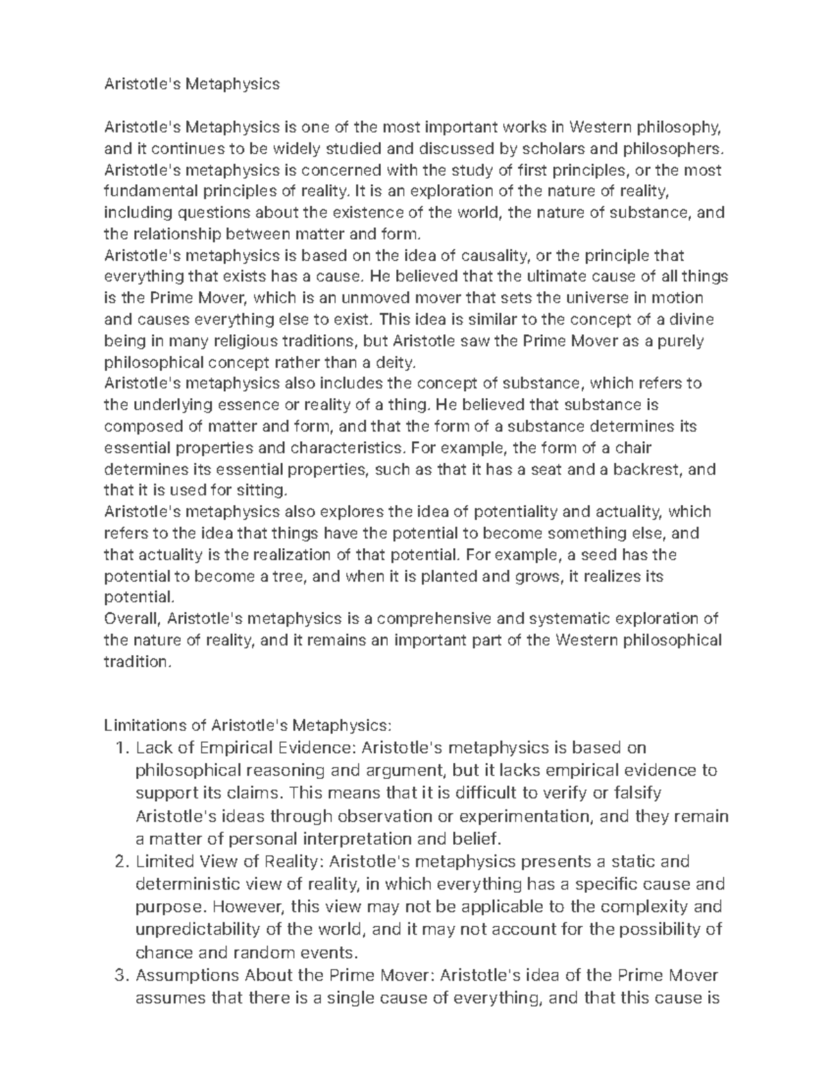 Aristotle's Metaphysics: A Critical Exploration of Core Concepts - Studocu