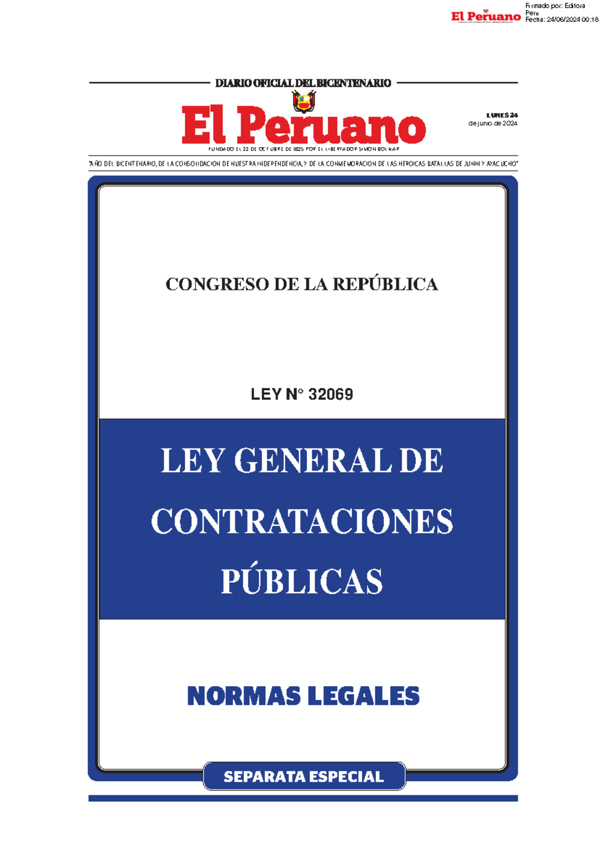 LEY Nº 32069: NORMATIVA DE CONTRATACIONES PÚBLICAS EN PERÚ - Studocu