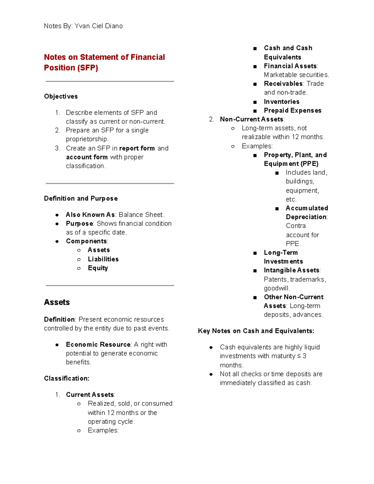 Statement Of Financial Position Report Form