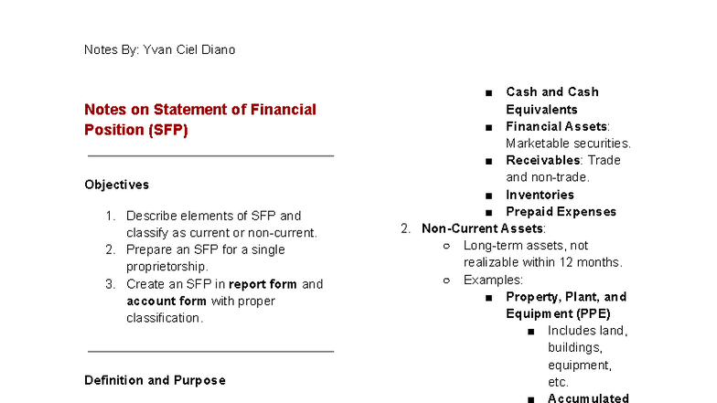 ACC-02 Finals: Comprehensive Notes on Statement of Financial Position ...