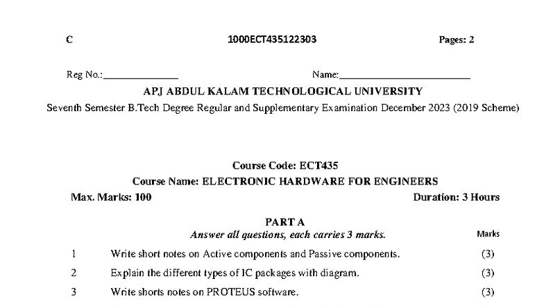 ECT435 - Electronics Hardware for Engineers: Exam Question Paper - Studocu