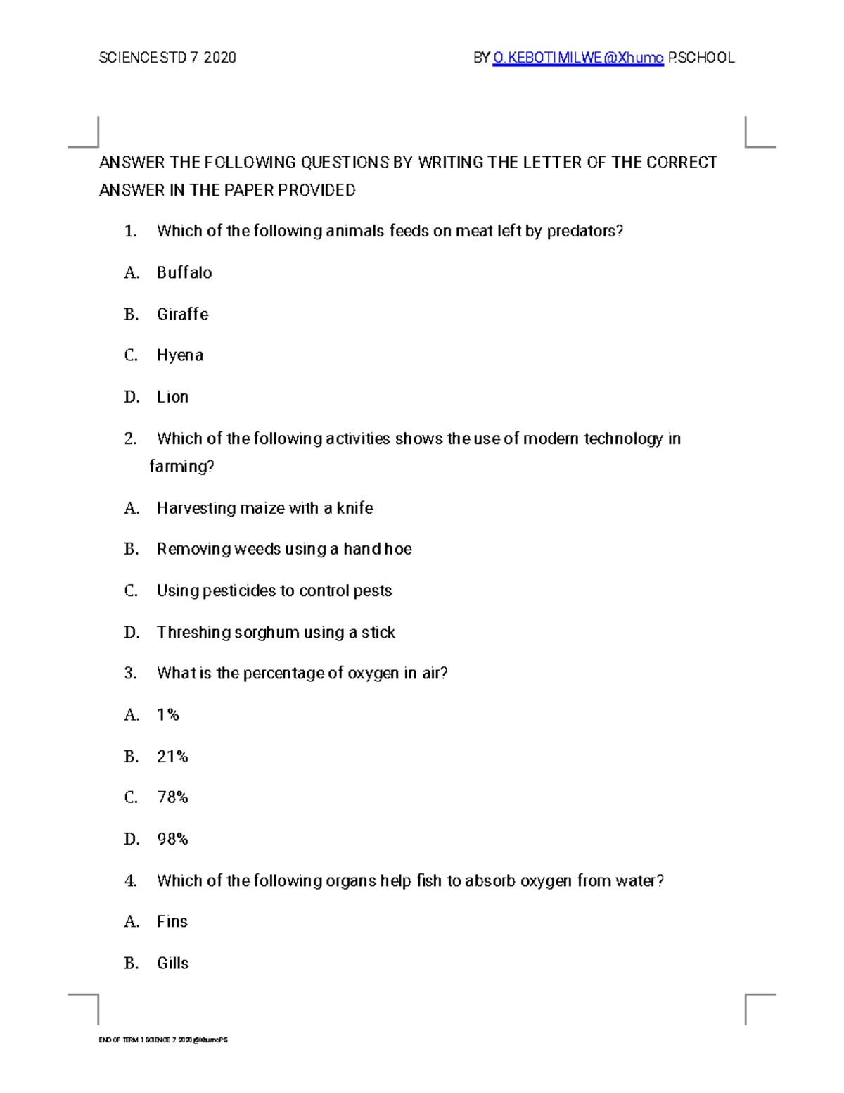 Science 7 TERM 1 Quiz Questions and Answers - 2020 Edition - Studocu