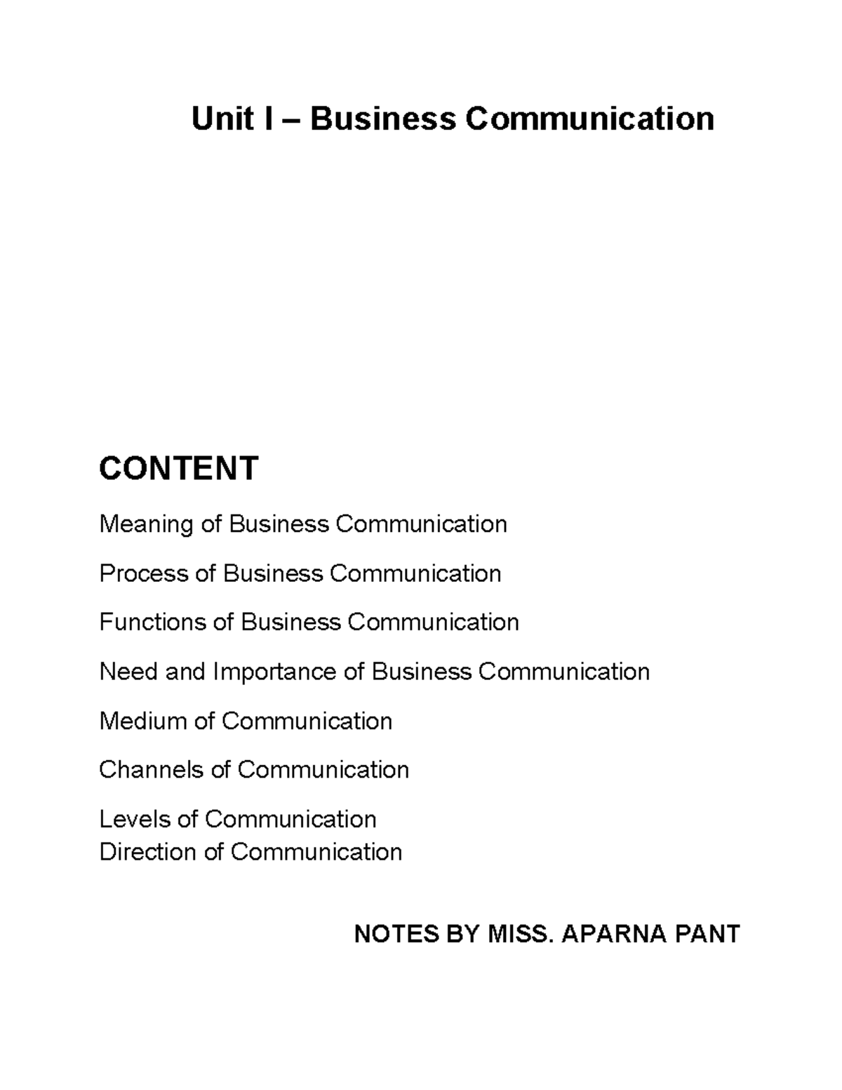 Bcomnew UNIT 1 - Business Communication Overview and Functions - Studocu