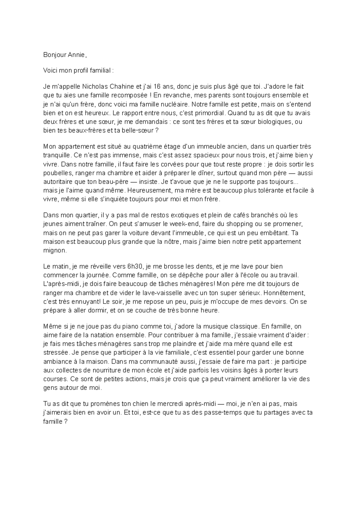 Profil Familial et Vie Quotidienne - Focus Task - bhdb - Studocu