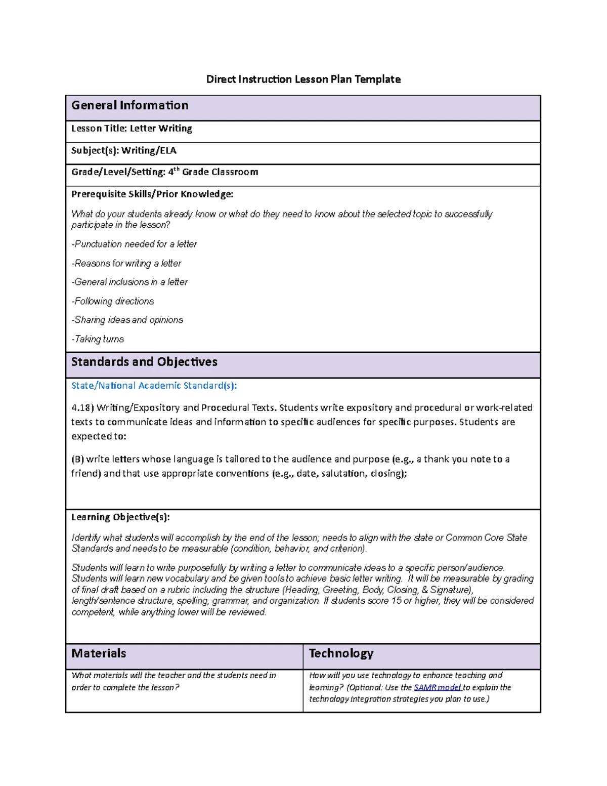 LYM2 Final Exam Lesson Plan: Comprehending Story Elements for 4th Grade ...