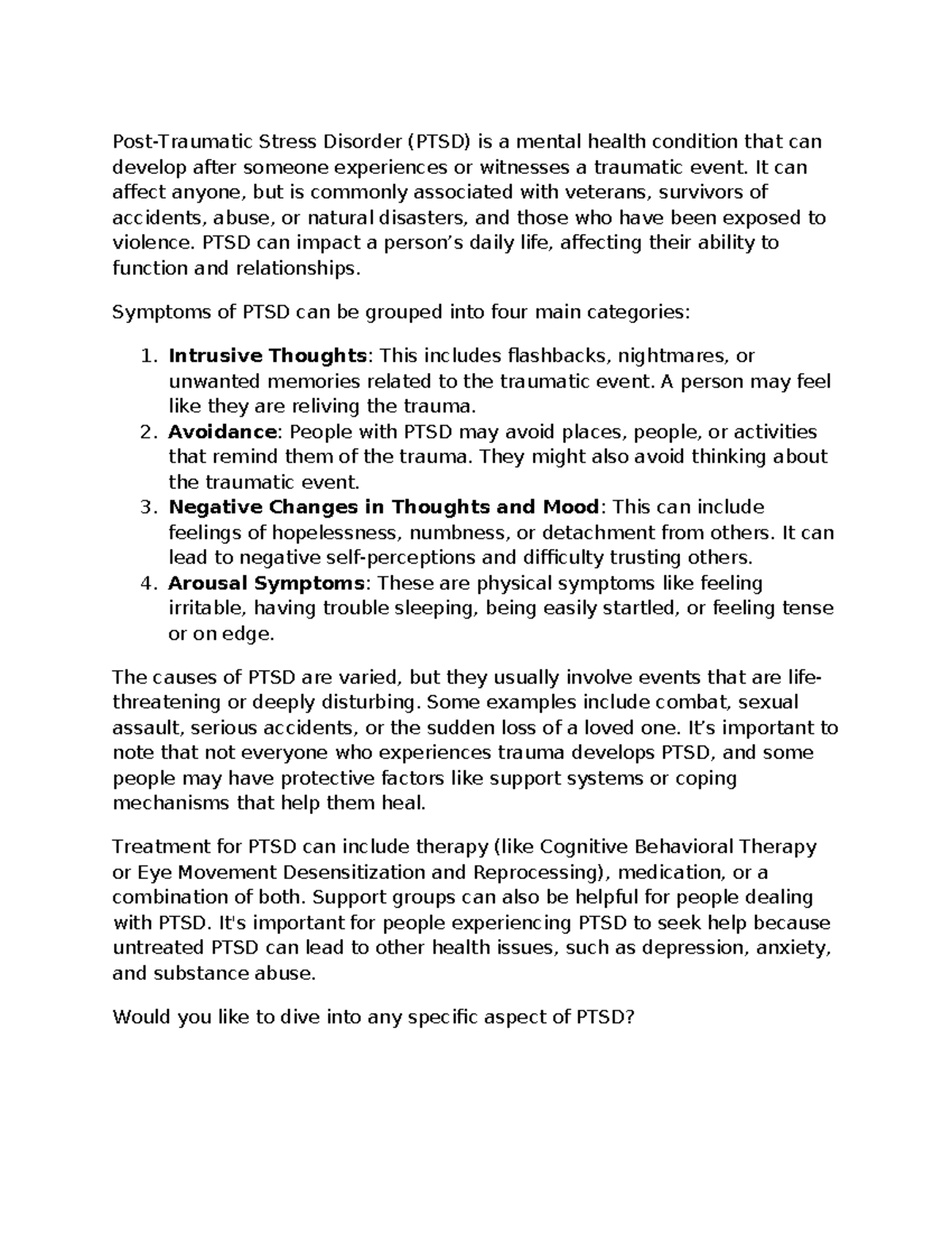 Document 15 - got an A - Post-Traumatic Stress Disorder (PTSD) is a ...