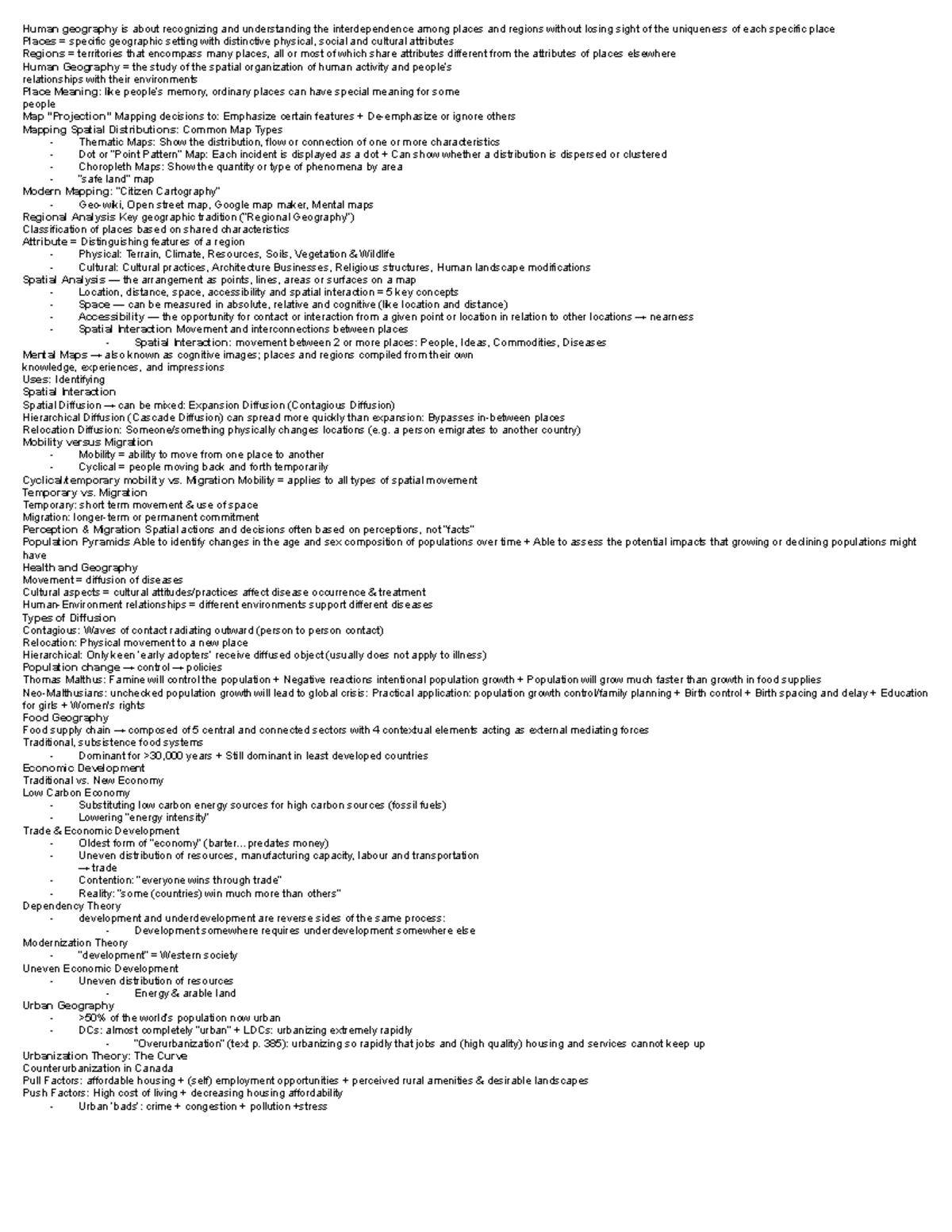 GEOG 101 Final Exam Notes: Key Concepts in Human Geography - Studocu