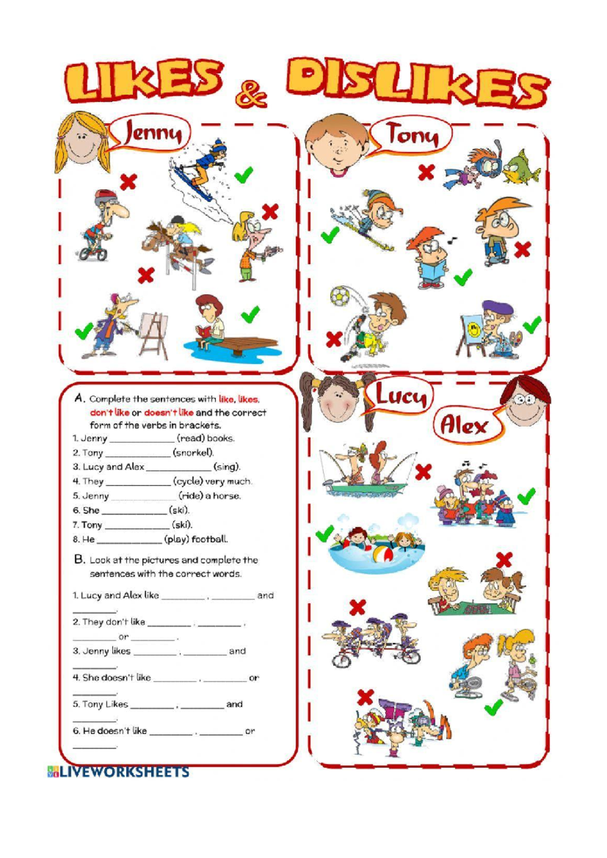 Like and dislike - english year 5 - LIKES DISLIKES Jenny Tony A ...