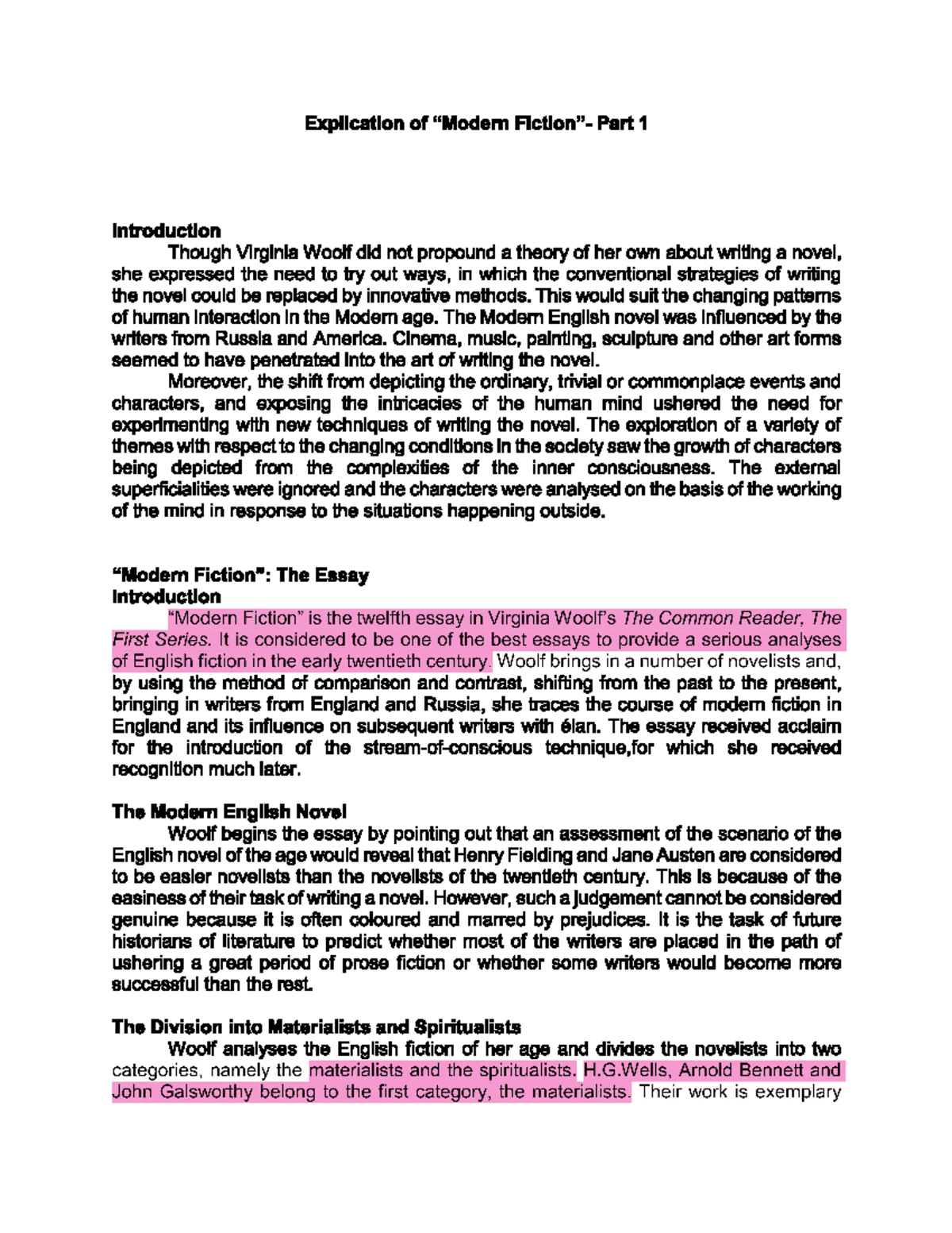 Modern Fiction part 1 240924 143801 - Explication of Part 1 ...