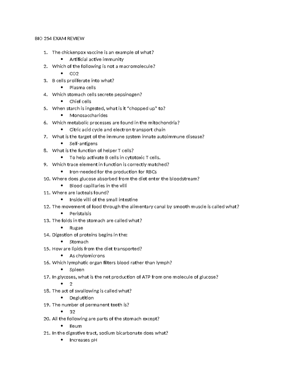 BIO 254 FINAL EXAM Review - Key Concepts and Notes for Success - Studocu