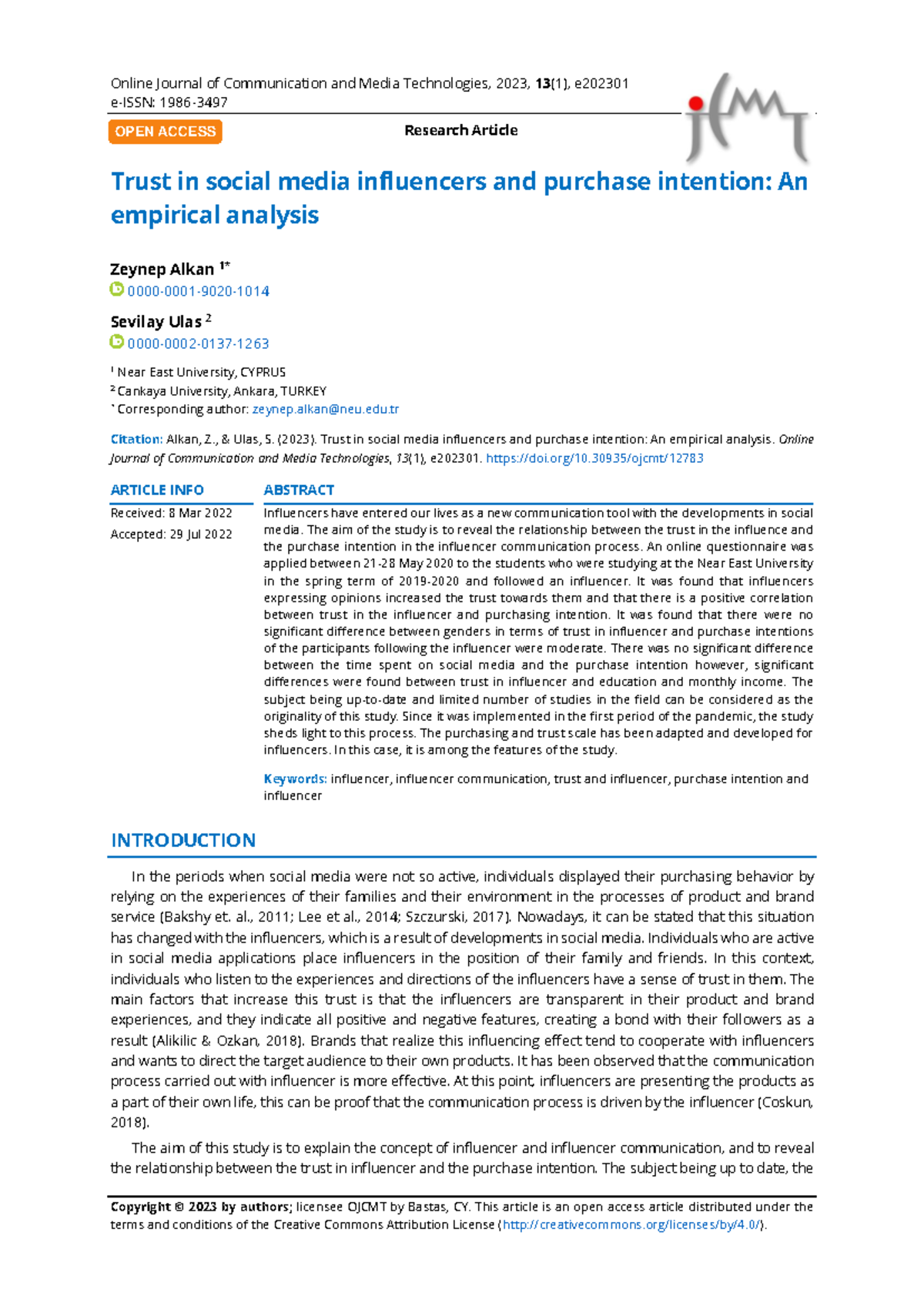 Trust in social media influencers and purchase intention an empirical ...