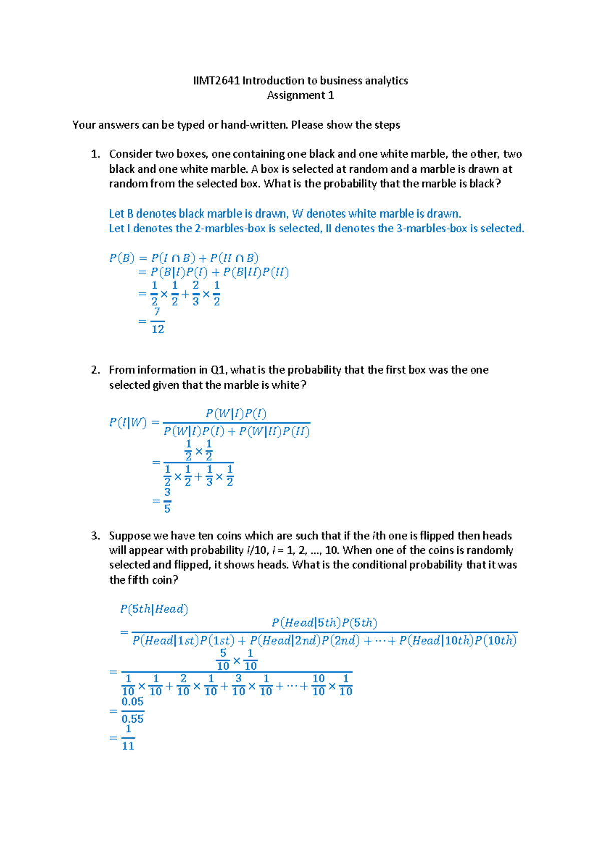 IIMT2641 Assignment 1: Business Analytics Problems - Studocu