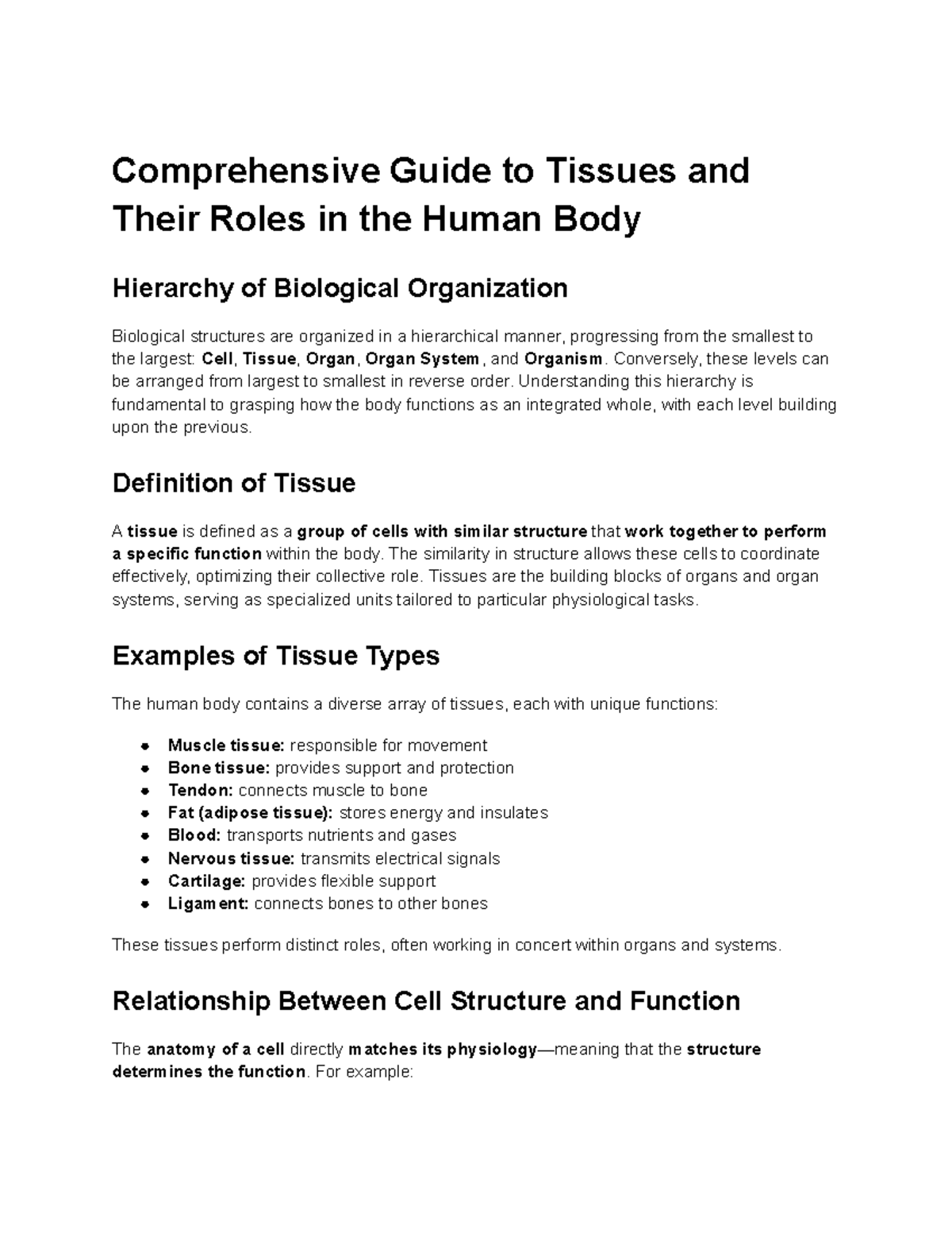 Comprehensive Guide to Tissues: Roles, Types, and Functions in the ...