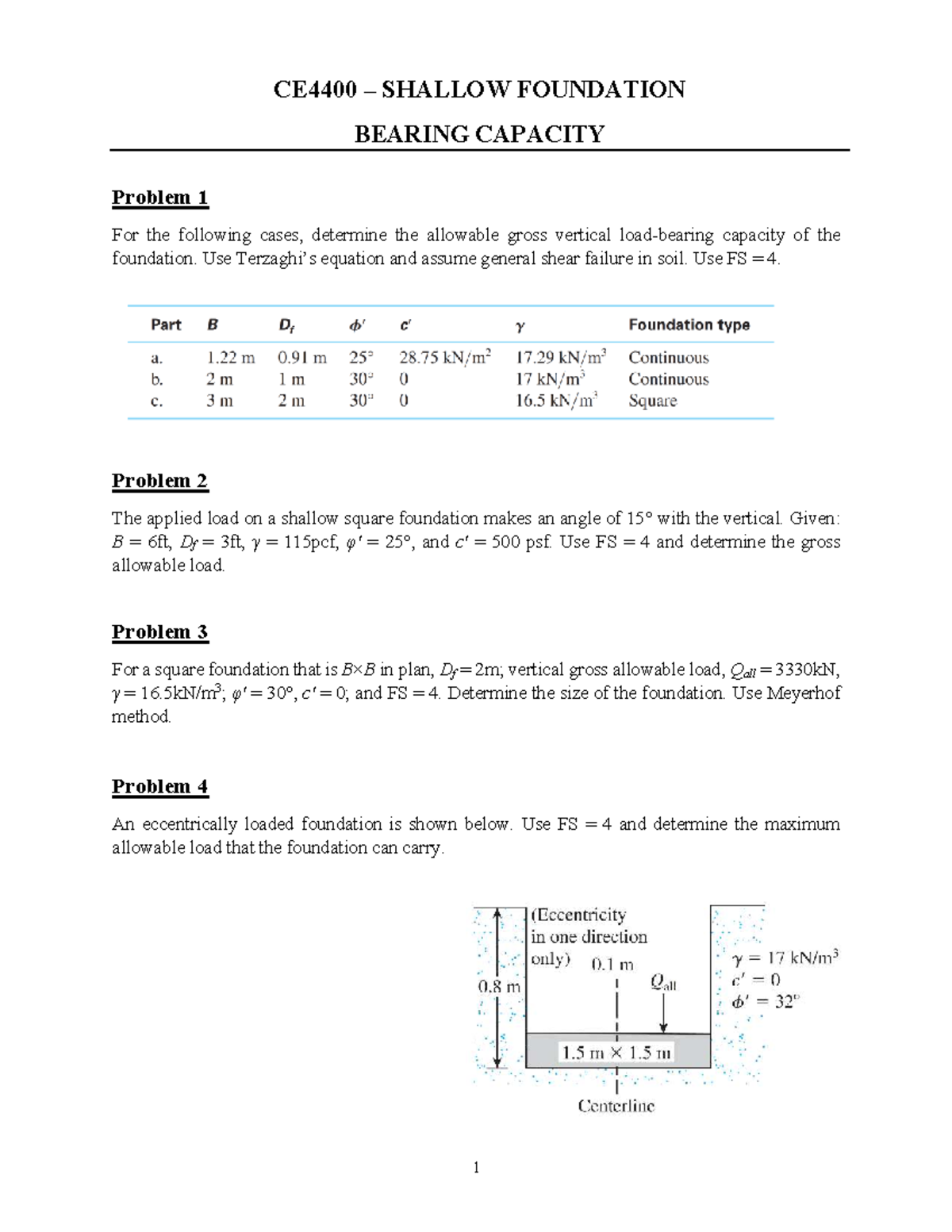 CE4400 HW2 - Shallow Foundation Bearing Capacity Problems - Studocu