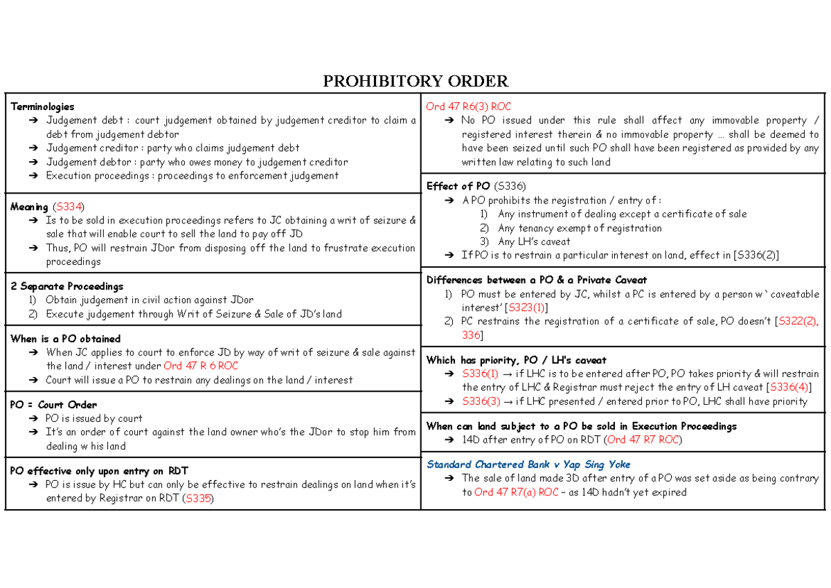 13 Land Law 2: Prohibitory Order Notes and Key Terminologies - Studocu