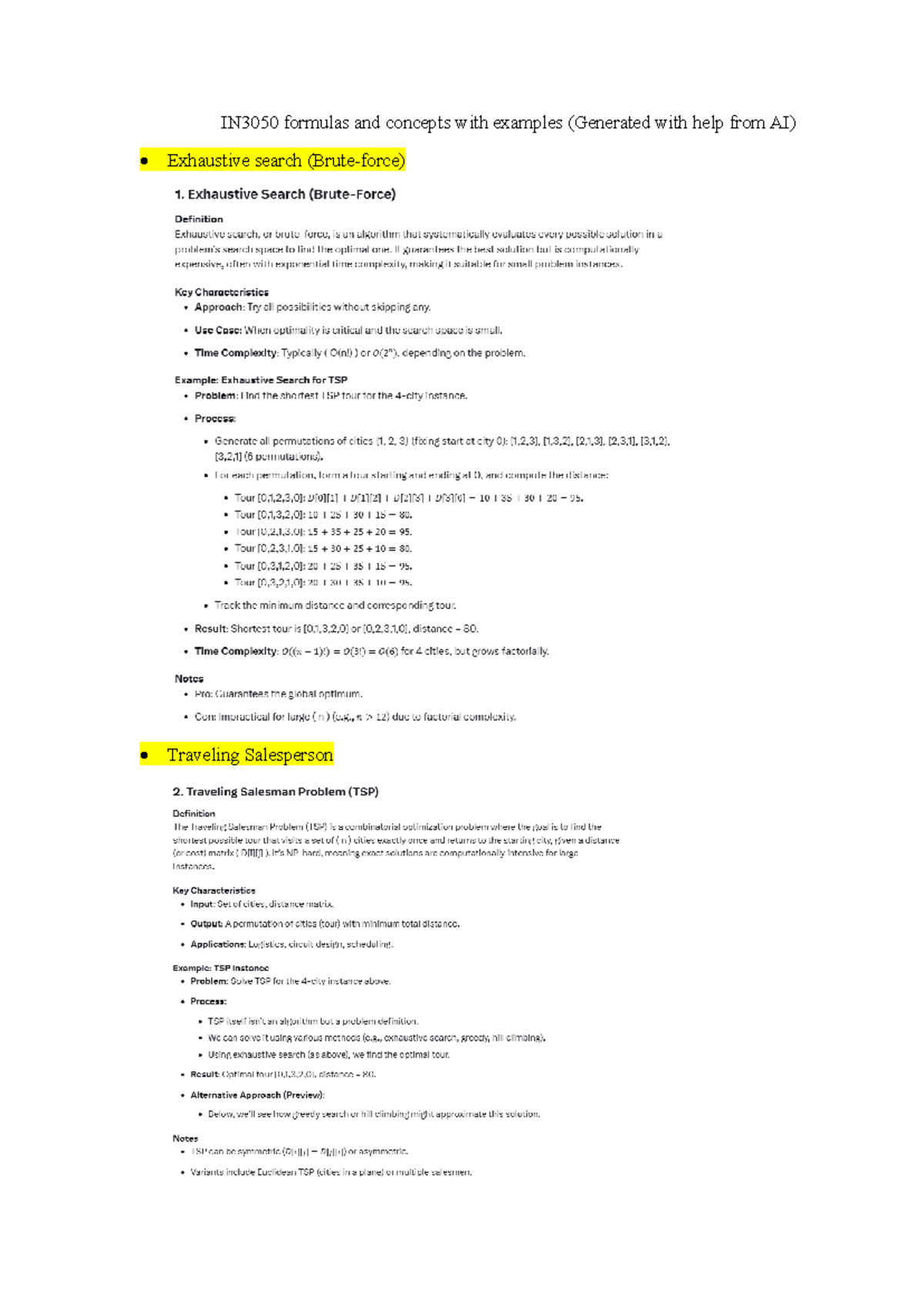 IN3050 Formulas and Concepts with Examples for Optimization Techniques ...