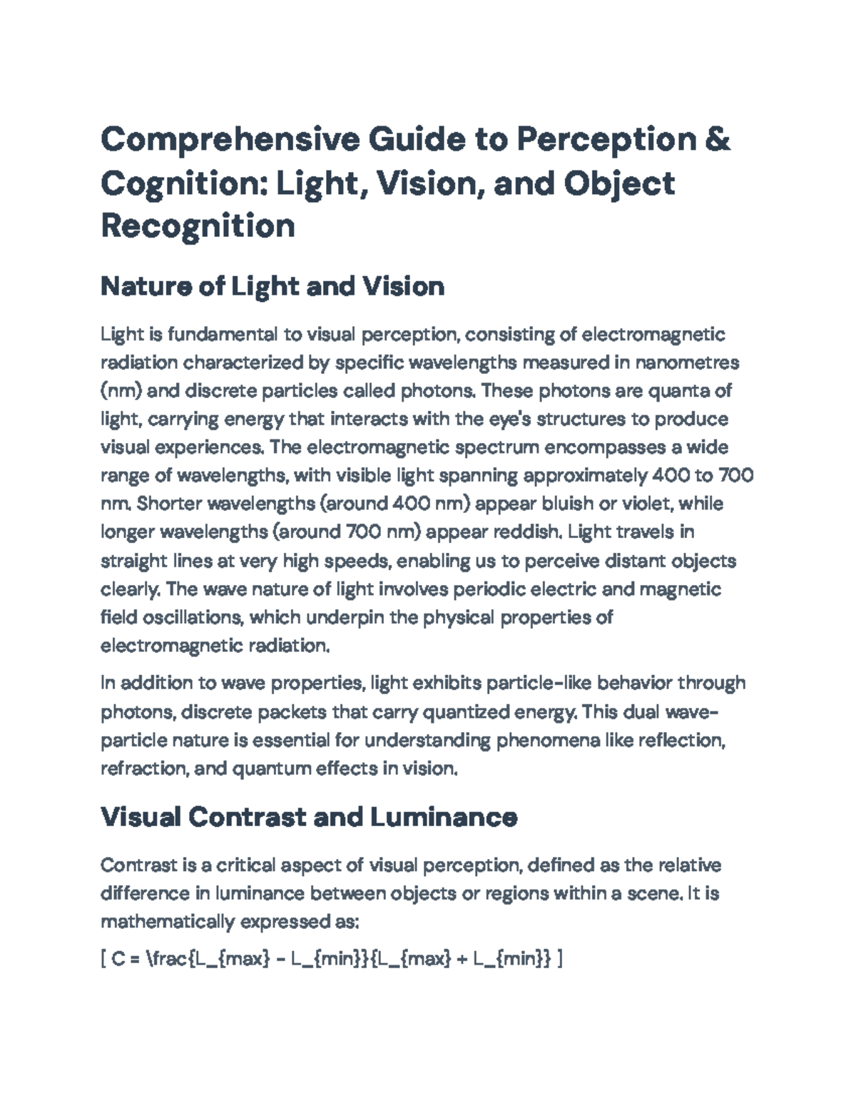 Comprehensive Guide to Perception & Cognition: Light, Vision ...