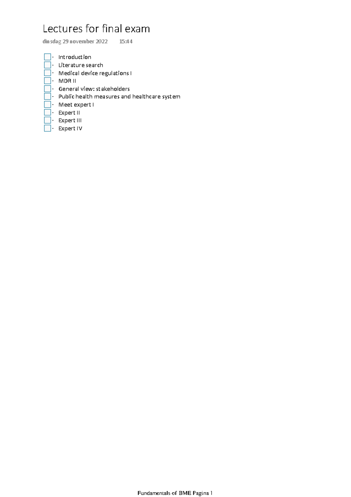 BME 101 Fundamentals: Lecture Notes and Exam Insights - Studeersnel