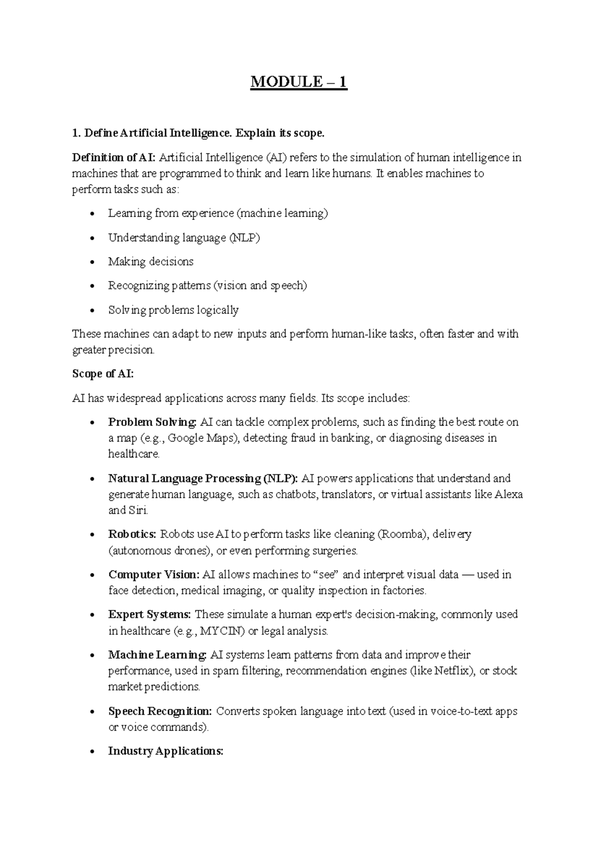 AI Notes - Module 1: Introduction to Artificial Intelligence Concepts ...