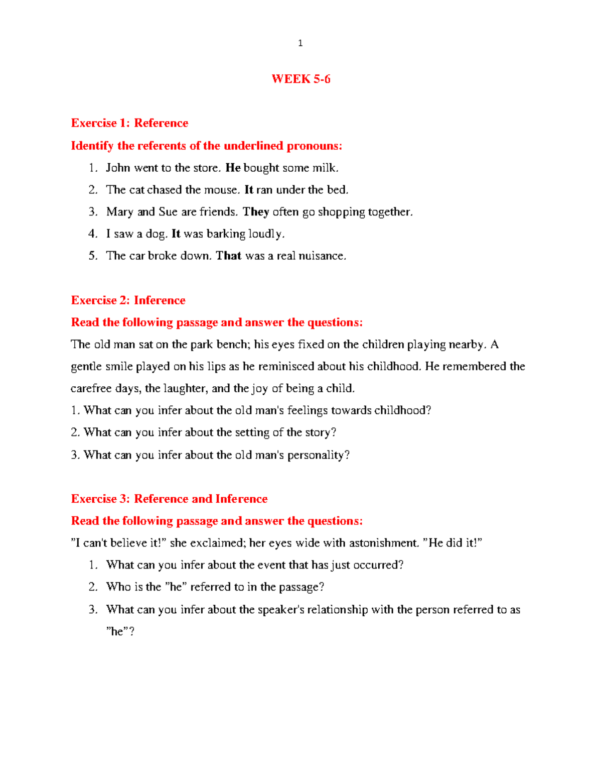 WEEK 5-6: Reference and Inference Exercises Summary - Studocu