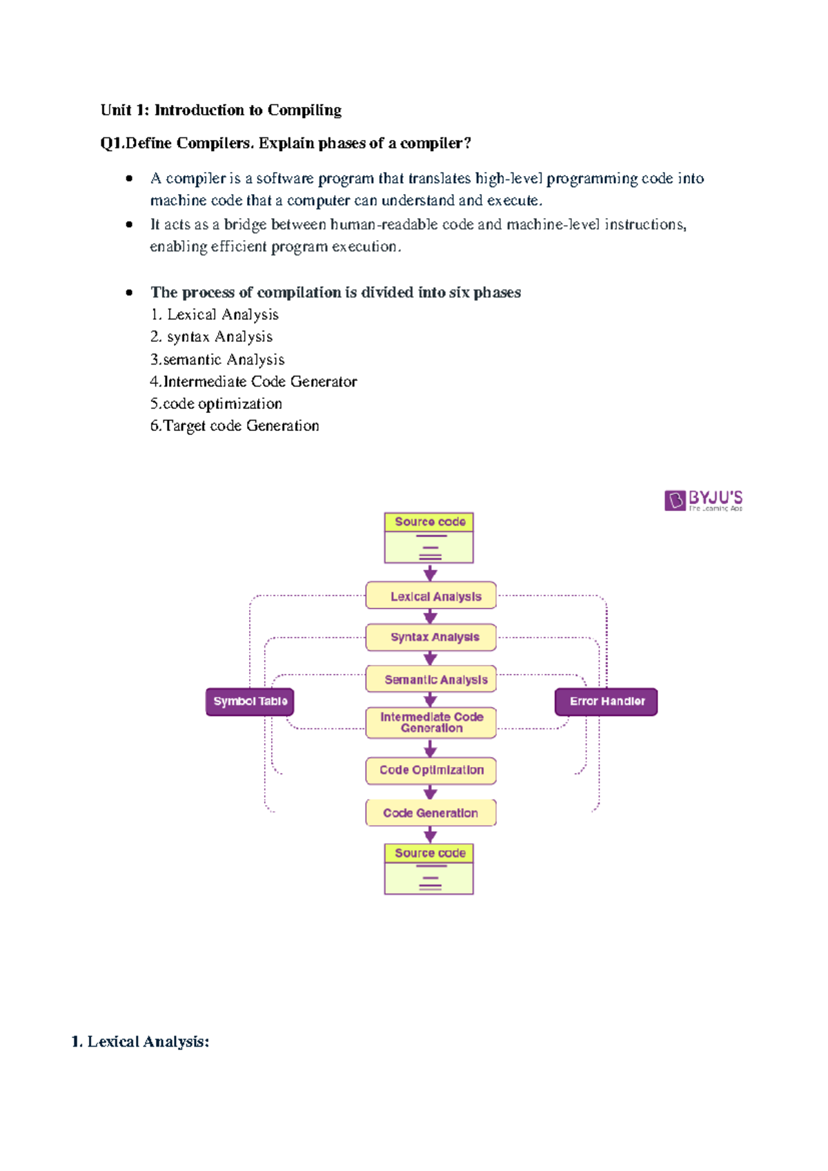 Unit 1: Compiler Construction Overview and Key Concepts (CC 101) - Studocu