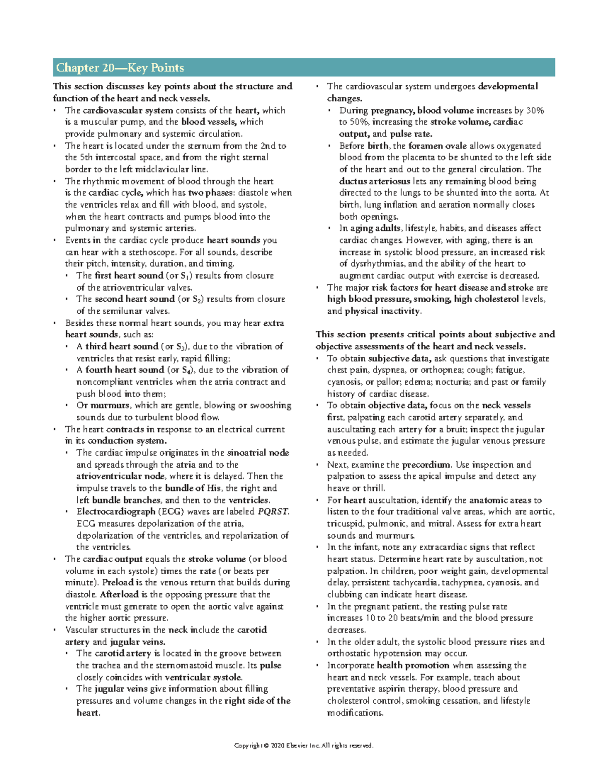Chapter 020: Key Points on Heart Structure & Function - Lecture - Studocu