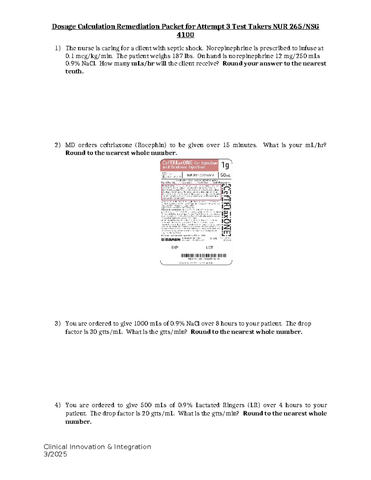 Dosage Calculation Remediation Packet for 4100 Test Takers 2025 - Studocu