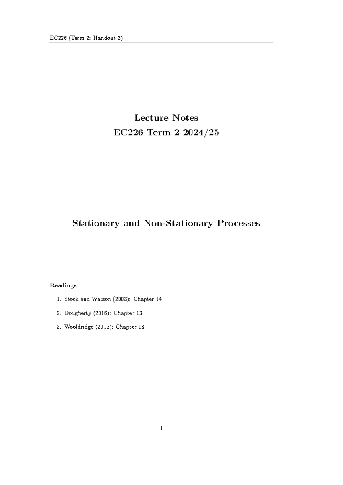 EC226 Term 2: Lecture Notes on Non-Stationarity and Unit Roots - Studocu