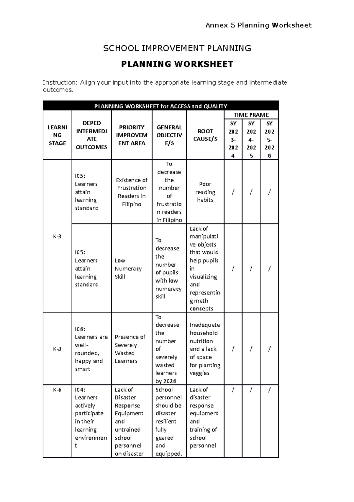 SIP-Annex-5-Planning-Worksheet-Improvement-Strategies-ES - Studocu