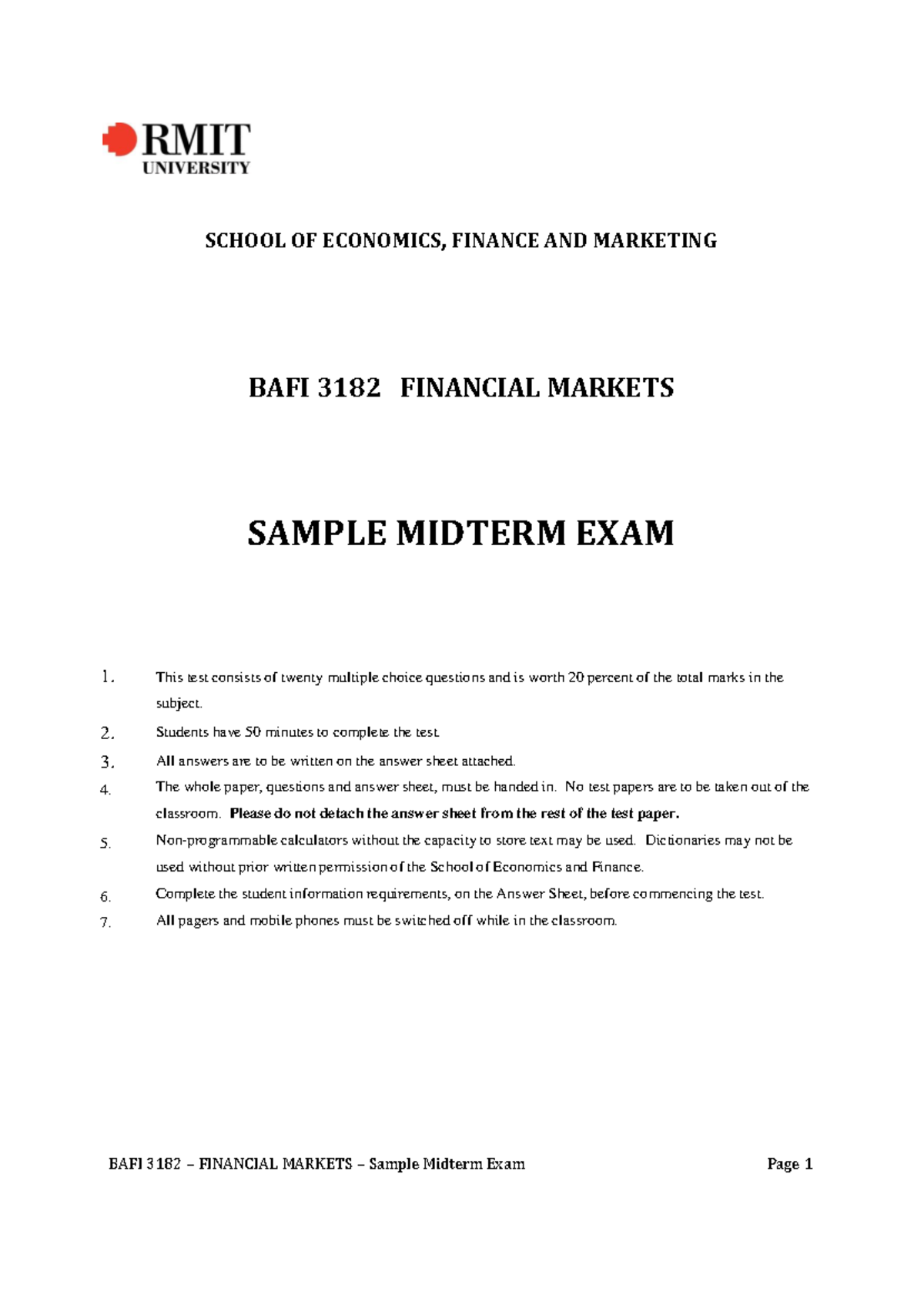 Sample/practice Exam 2012, Questions And Answers - Midterm - SCHOOL OF ...