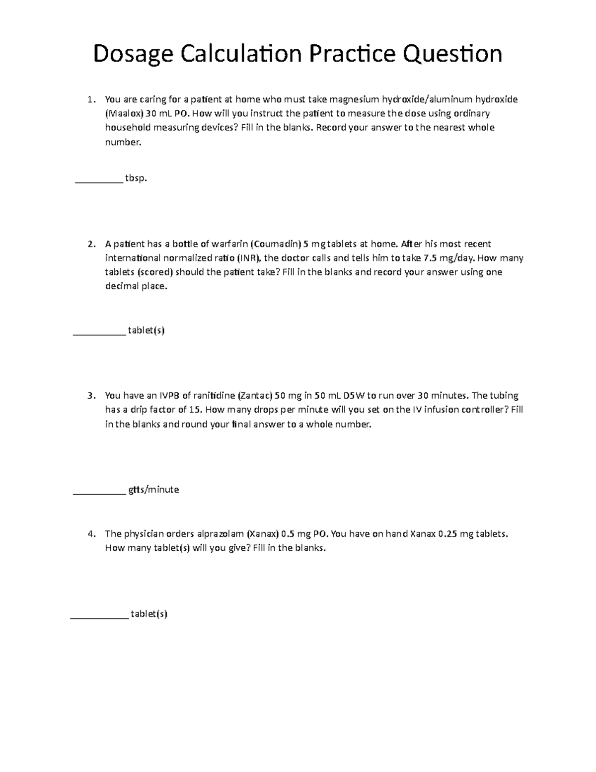 Dosage Calculation Practice Questions - Extra 1 for Nursing Students ...