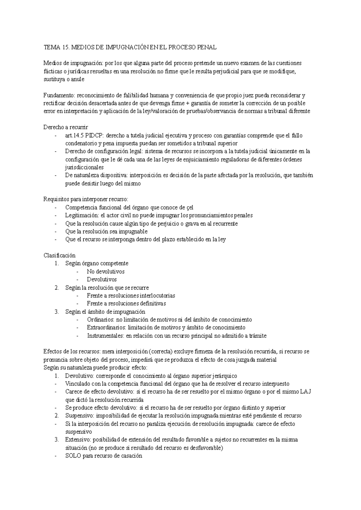 TEMA 15: MEDIOS DE IMPUGNACIÓN EN EL PROCESO PENAL - Studocu