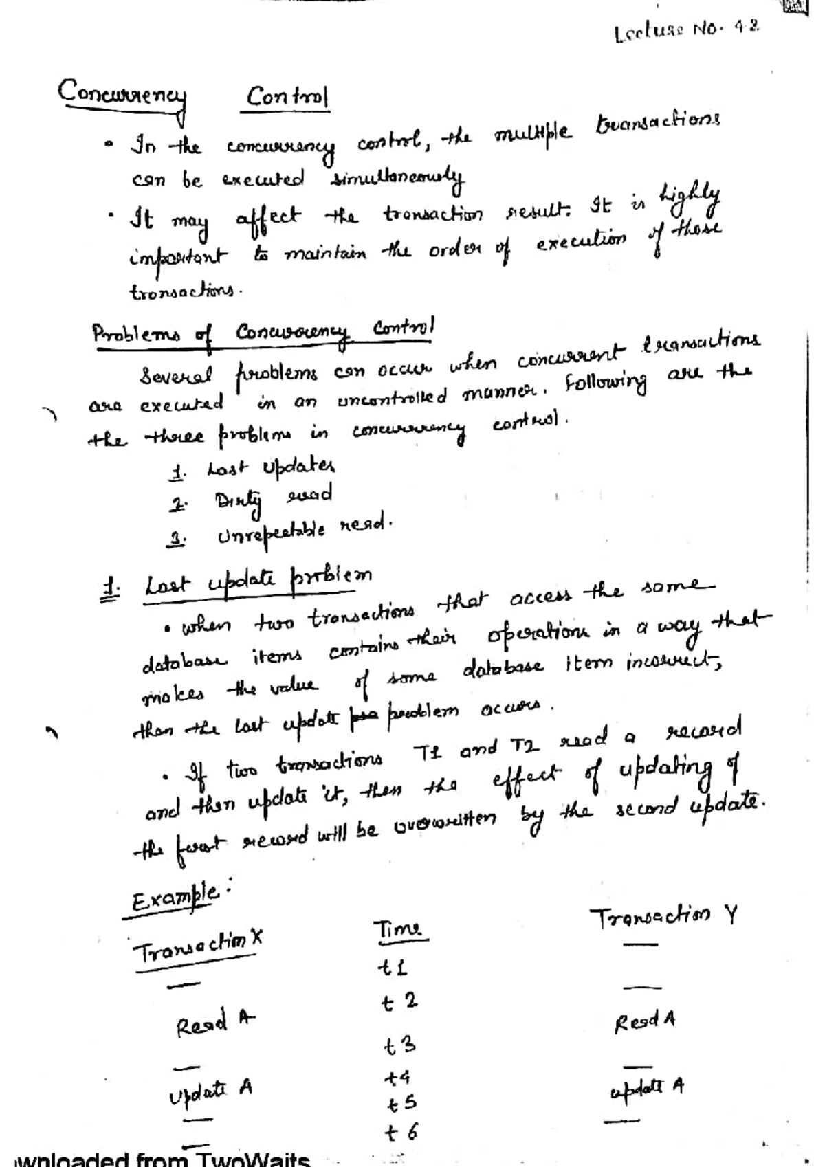 Unit-5 DBMS Notes: Concurrency Control and Transaction Management - Studocu