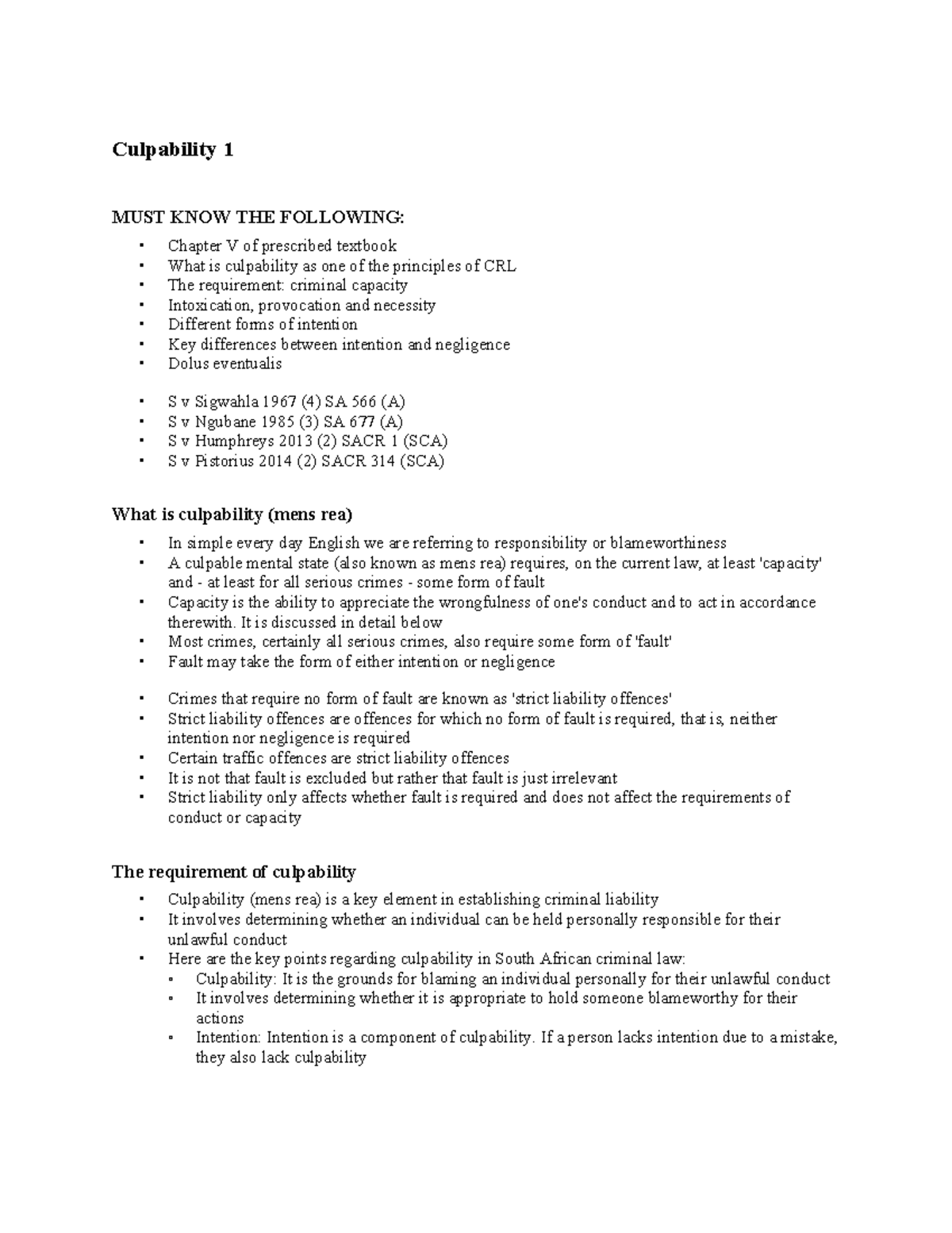 CRL 101: Culpability and Criminal Capacity - Key Concepts and Cases ...