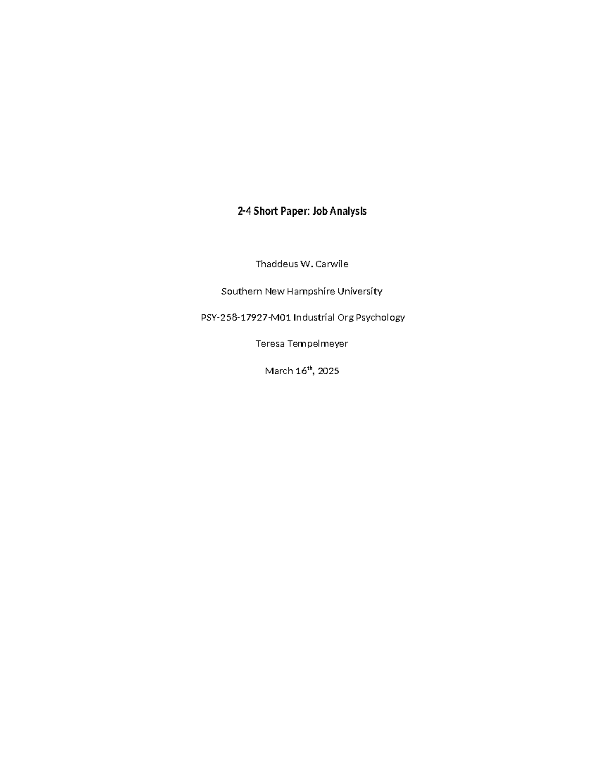 2-4 Short paper: Job analysis and its importance in recruitment - Studocu