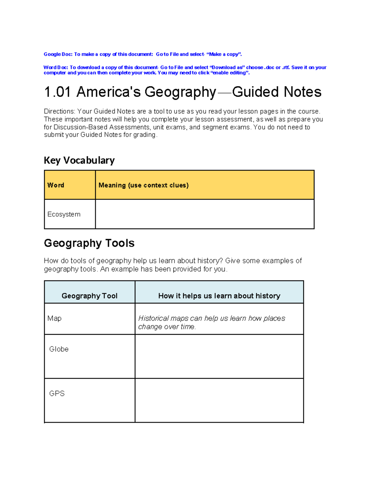 Entire Module 1 Guided Notes - Google Doc: To make a copy of this ...