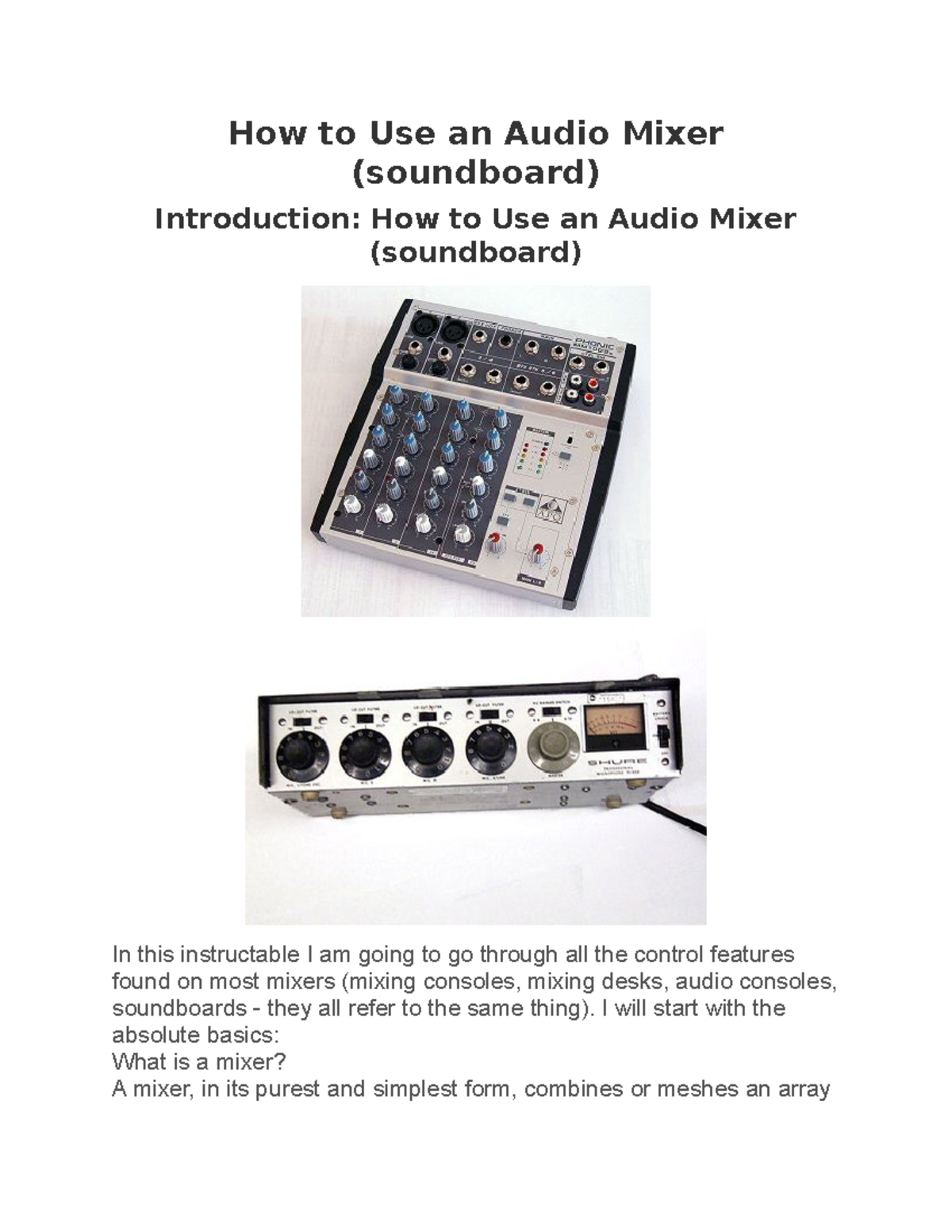 Understanding Audio Mixers: A Comprehensive Guide to Controls - Studocu